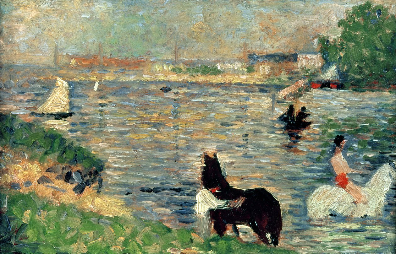 Horses in a River, ca. 1883 (panel) (studie for Baignade) af Georges Seurat