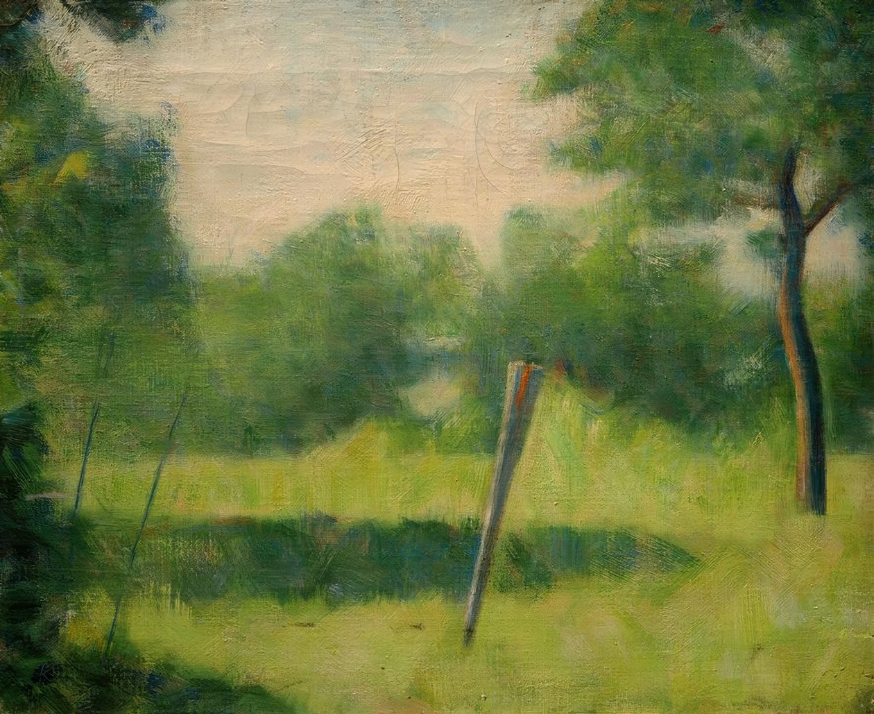 Paysage au piquet (landskab med en stang) af Georges Seurat