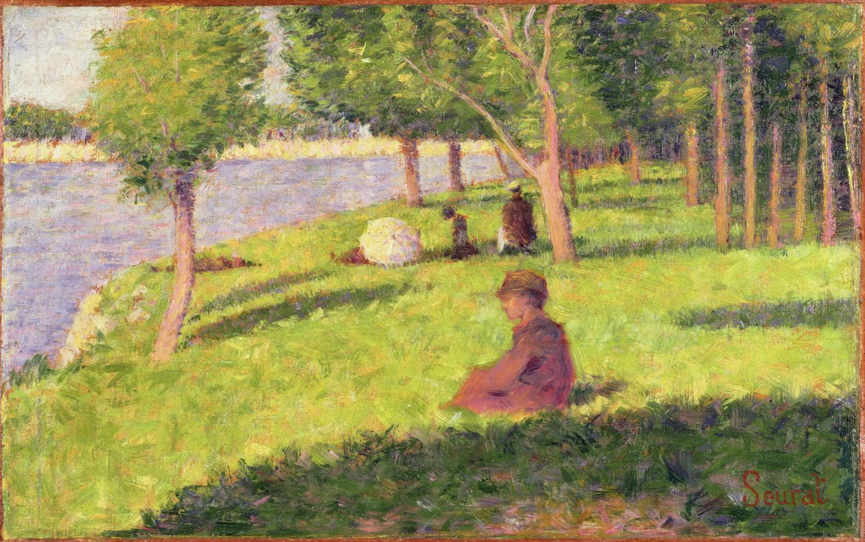 Siddende figurer, studie til en søndag eftermiddag på øen La Grande Jatte, 1884-85 (olie på træpanel) af Georges Seurat