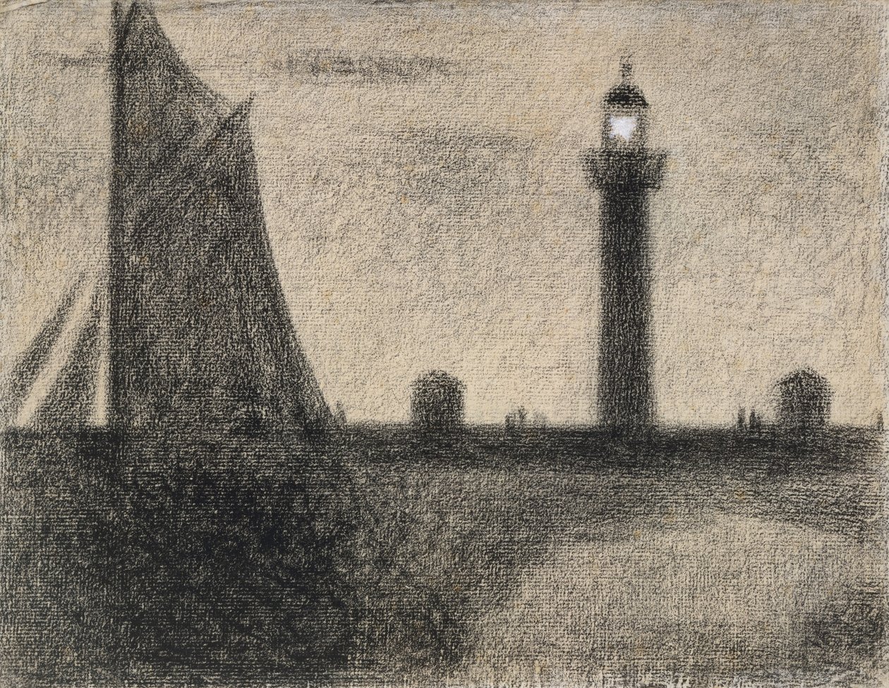 Fyrtårnet ved Honfleur, 1886 (conte crayon forhøjet med gouache på bindet papir) af Georges Seurat