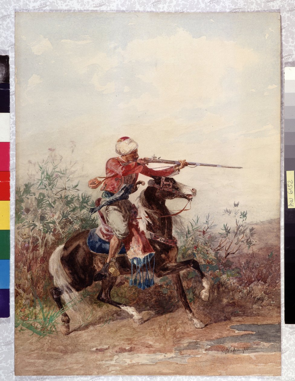 Orientalisme: "" Rytter trækker en hest"" Maleri af Georges Washington (1827-1910) Obligatorisk omtale: Collection fondation regards de Provence, Marseille af Georges Washington
