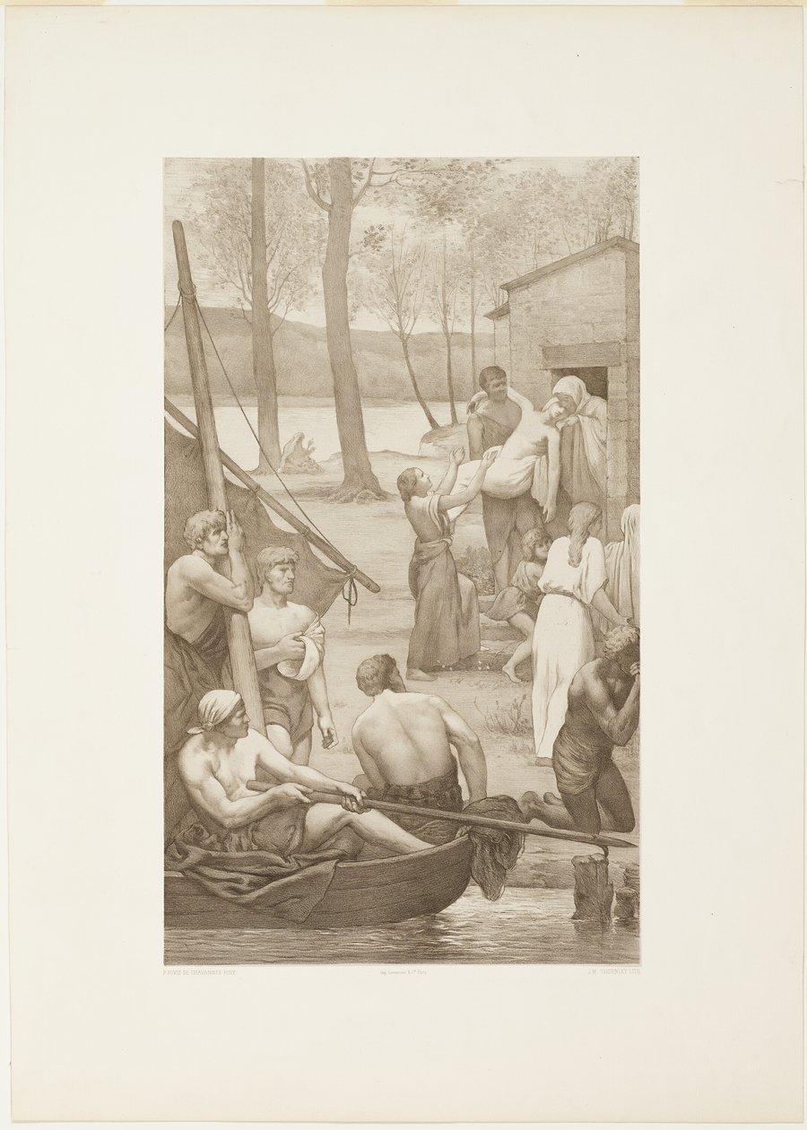 Den hellige Genevièves pastorale liv (venstre panel) af Georges William Thornley