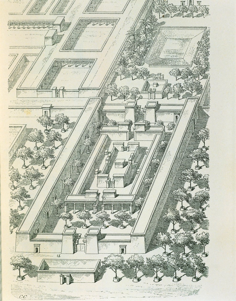 Radering, der viser et perspektivbillede af en bygning i Tell el-Amarna af Georges Perrot (1832-1914) og Charles Chipiez (1835-1901) af Georges and Chipiez Charles Perrot