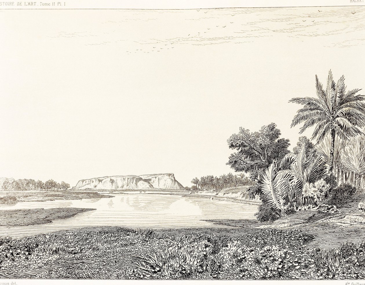 Irak, udsigt over Babylon, tegning af F, Thomas fra gravering af Georges Perrot (1832-1914) og Charles Chipiez (1835-1901), Histoire de l