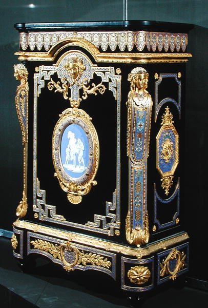 Skænk, ca. 1855 (ibenholt, bronze og malet emalje) af Georges and Legost Achille (fl.1855) Monbro