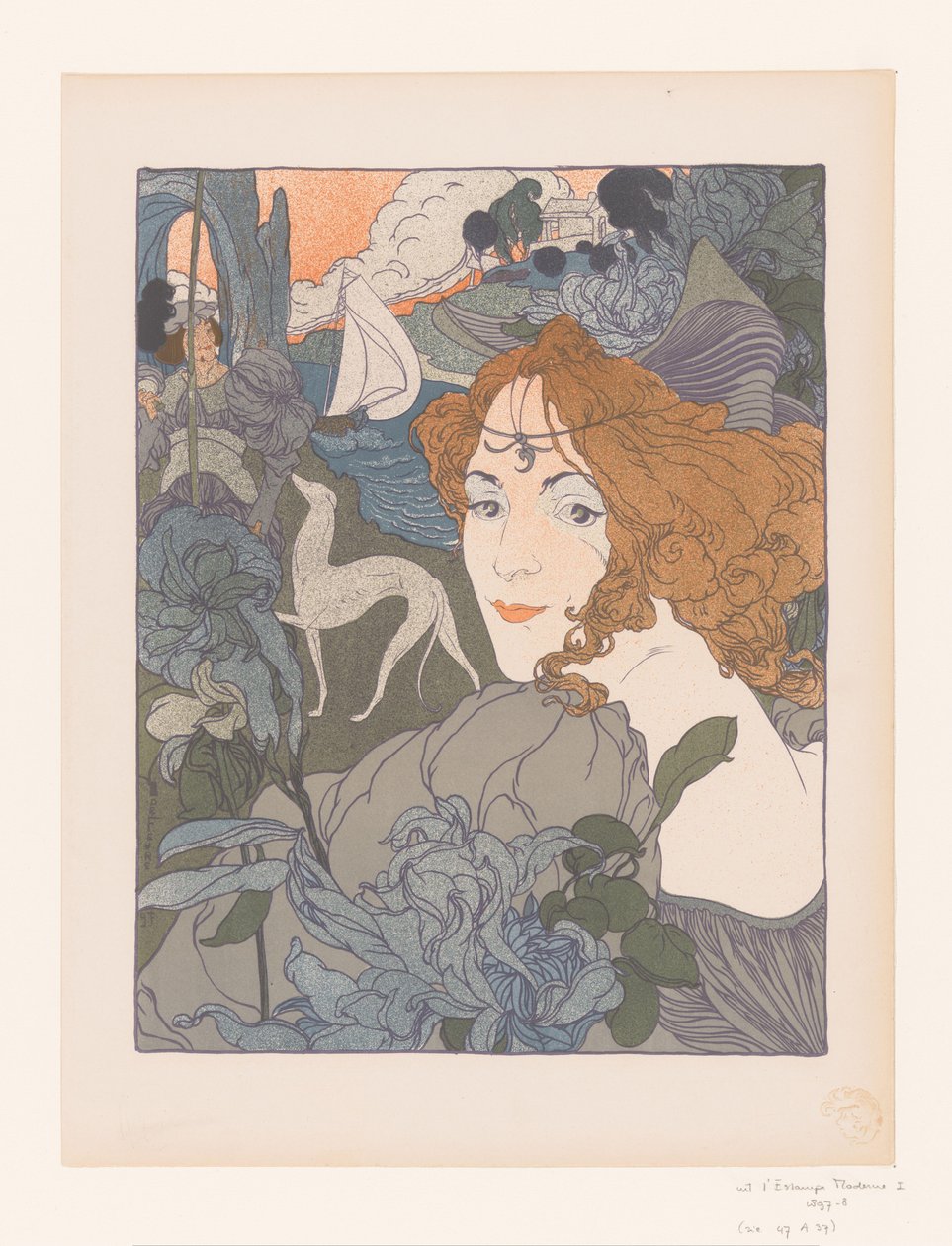 Dame med en adelsmand og mynde ved en flod Le tilbage af Georges de Feure