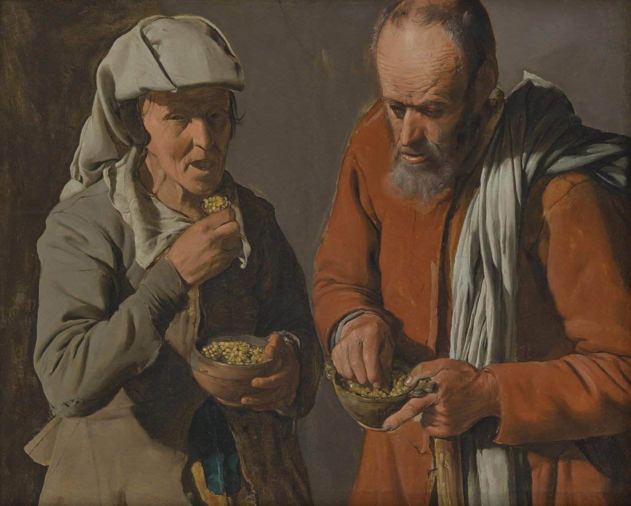 Et landmandspar, der spiser ærter af Georges de La Tour