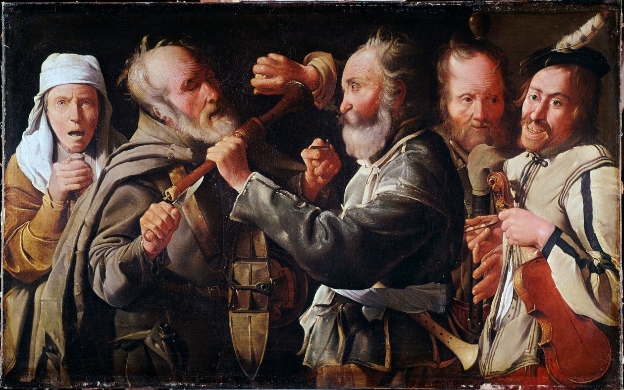 Slagsmål mellem musikere (olie på lærred af Georges de La Tour