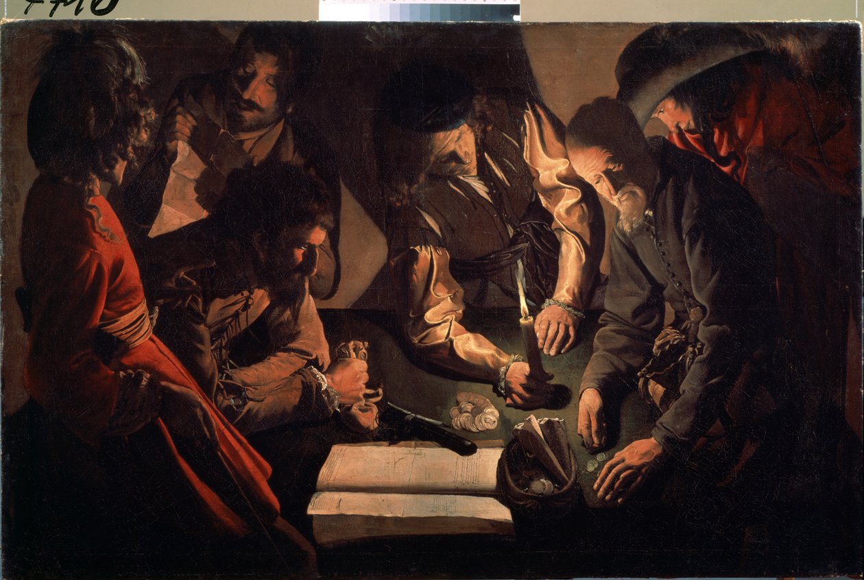 Hos pengeudlåneren (Betaling). (Hos Ågerkarlerne. Betaling). Maleri af Georges de La Tour (1583-1652), ca. 1640. Barokkunst. Olie på lærred. Statens kunstgalleri, Lviv af Georges de La Tour