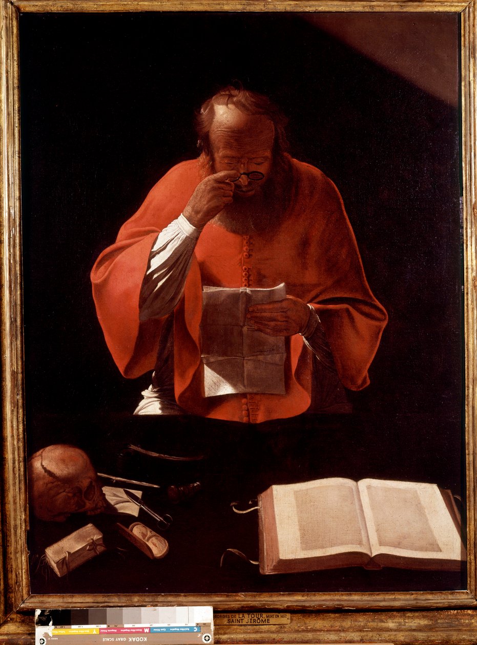Representation of Saint Jerome reading Painting by Georges de la Tourdani af Georges de La Tour