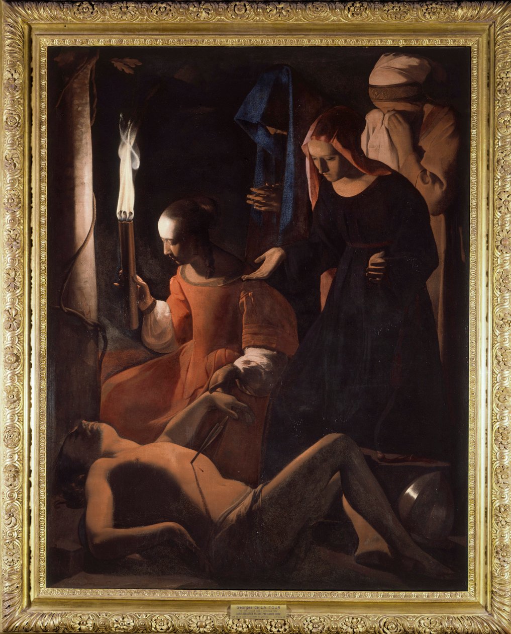 Sankt Sebastian bliver behandlet af Sankt Irene. (St. Sebastian tilbudt af St. Irene) Maleri af Georges De La Tour (1593-1652) af Georges de La Tour