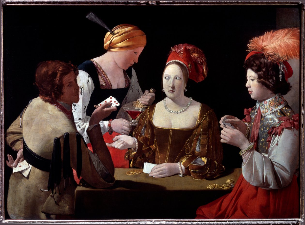 Snyden med diamantens es - olie på lærred af Georges de La Tour