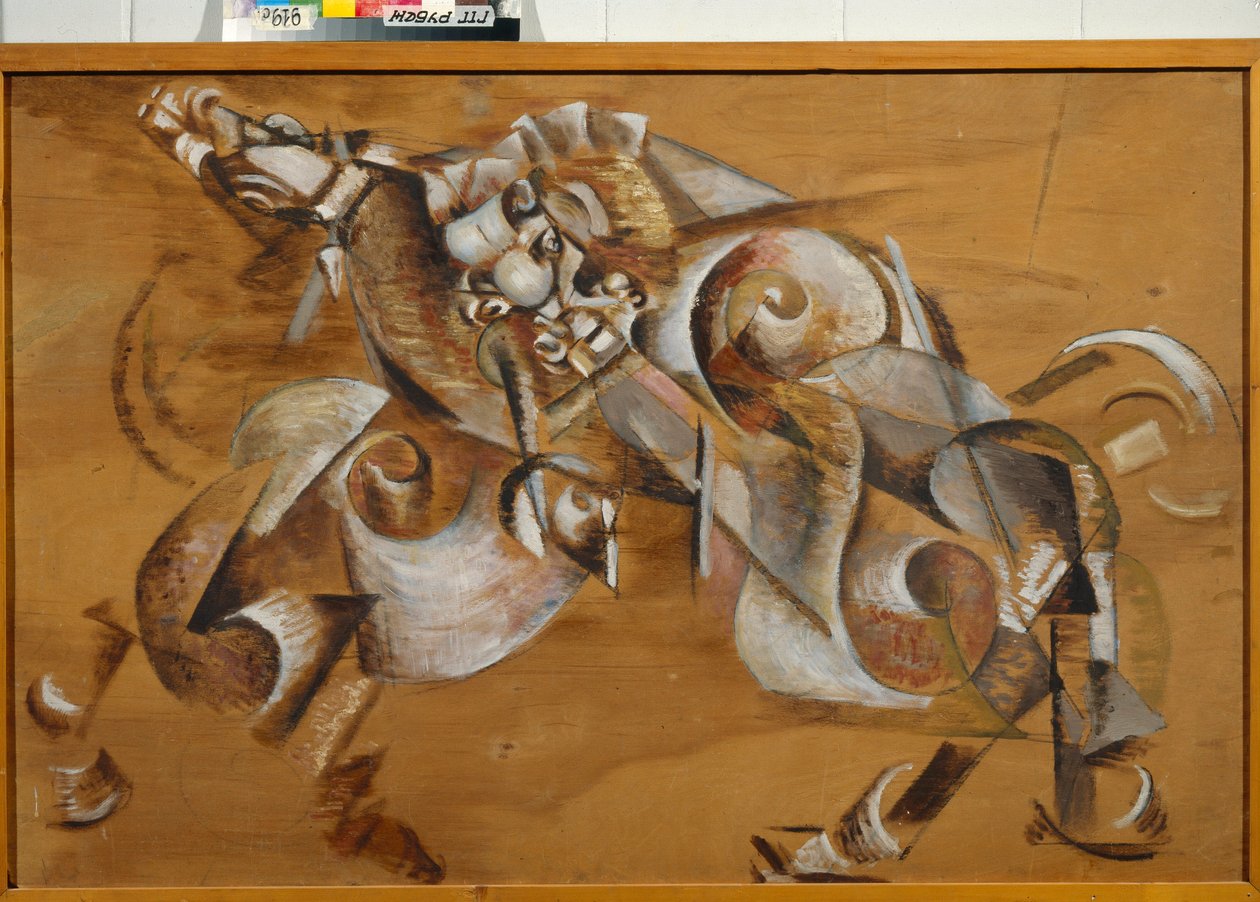 ""Lion attacking a Horse"" (Lion attacking a Horse) Maleri af Georgi Yakulov (1884-1928) Olie på legetræ 1917-1918 Dim 99x149 cm Stats Tretyakov Gallery, Moskva af Georgy Bogdanovich Yakulov
