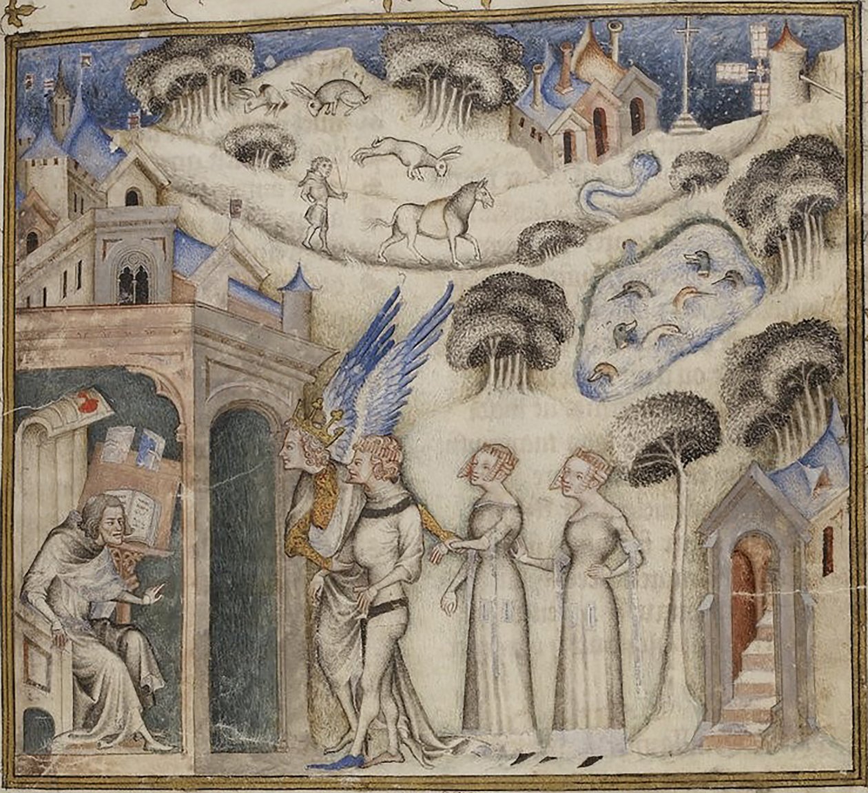 Amour fører sine børn Sweet Thought, Pleasure and Hope til Guillaume de Machaut, af Master of Bible of Jean de Sy 1372-77 (42374611771) af Georgia Levan Ramishvili from Tbilisi