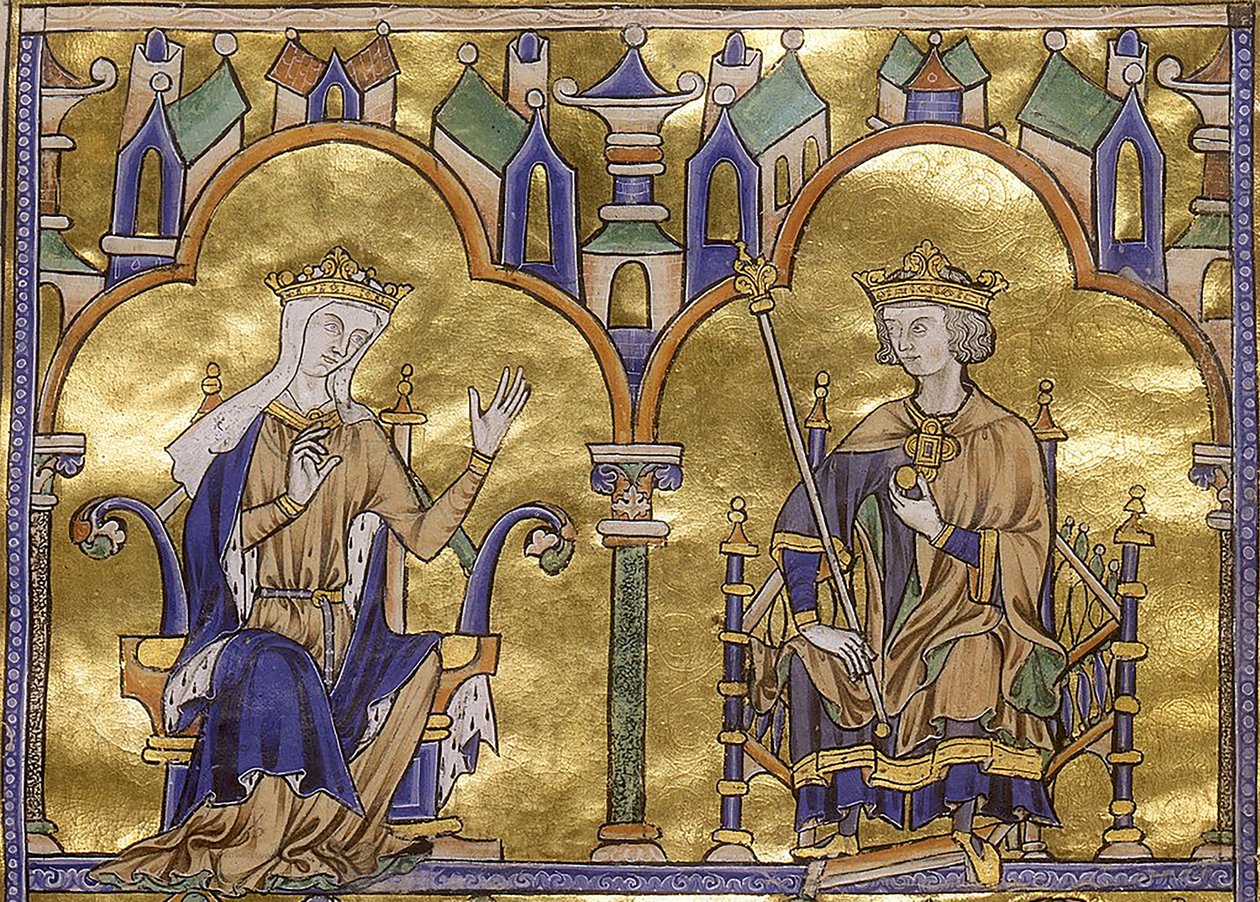 Blanche af Castilla og kong Louis IX af Frankrig, fra Toledo Moralized Bible of St Louis, omkring 1227-1234 af Georgia Levan Ramishvili from Tbilisi