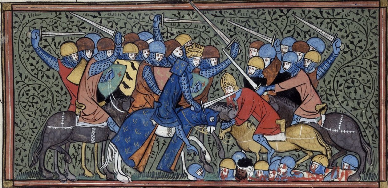 Charles Martel besejrer Eudo og saracenerne, Grandes chroniques de France, Royal 16 G.VI, f.117v, ca. 1332-1350 (22727638241) af Georgia Levan Ramishvili from Tbilisi
