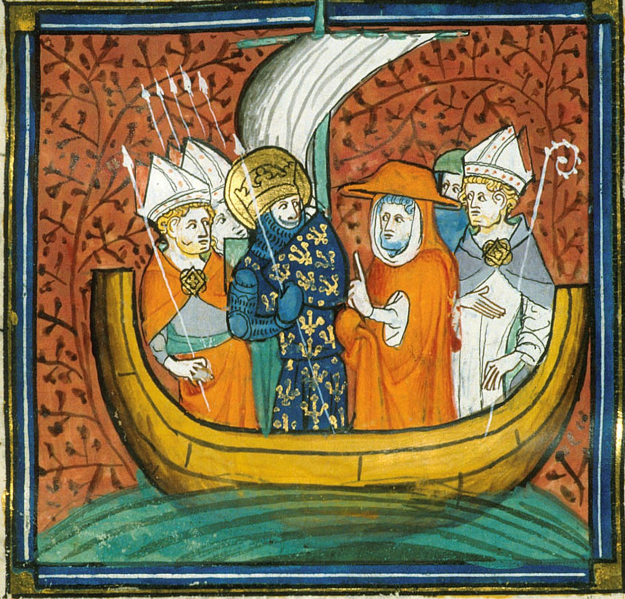 Rådet om bord på et skib, fra Chroniques de France ou de St Denis, 14. århundrede (22528511880) af Georgia Levan Ramishvili from Tbilisi