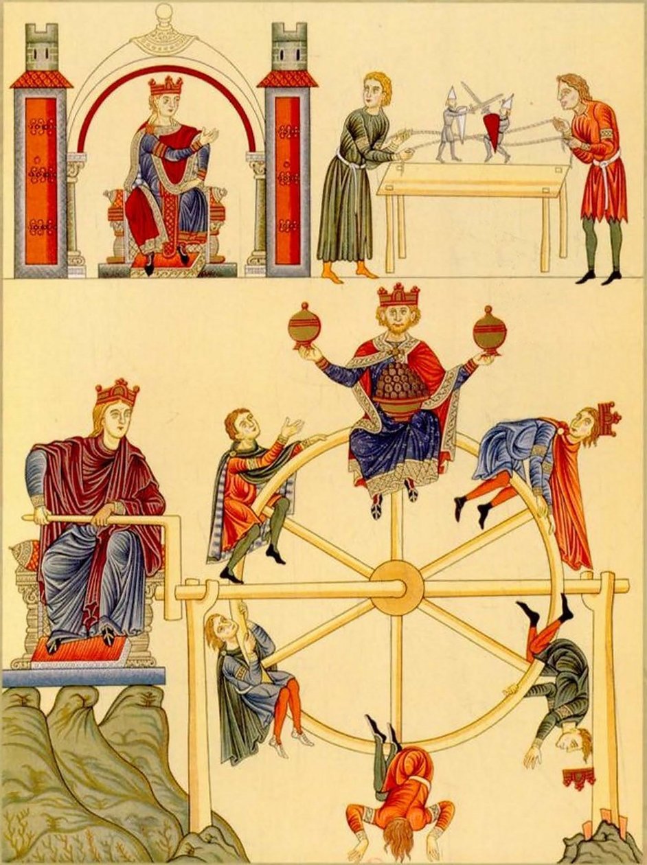 Kæmpende ridderdukker og lykkehjul fra Hortus Deliciarum af Herrad af Landsberg, 1167-85 (27665671887) af Georgia Levan Ramishvili from Tbilisi