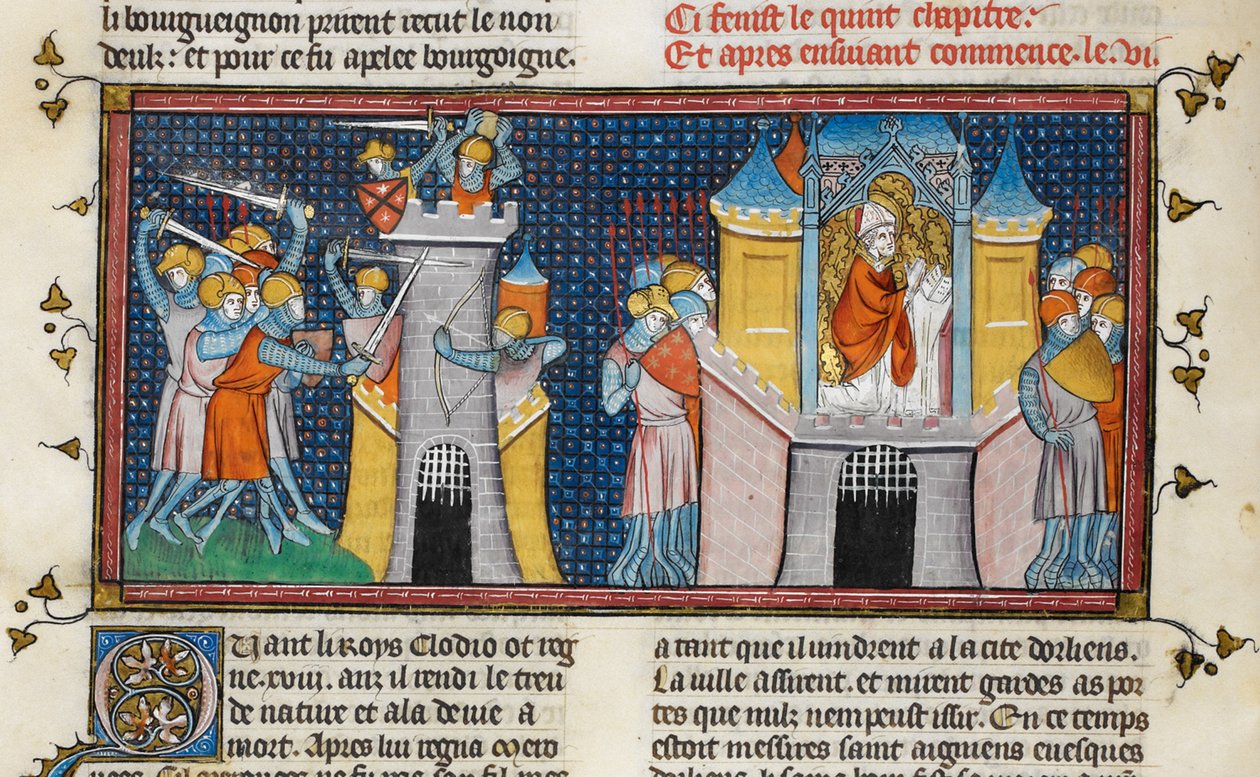 Hunnerne plyndrer Orleans, Agnans bøn, fra Chroniques de France ou de St Denis, 14. århundrede (22716441545) af Georgia Levan Ramishvili from Tbilisi
