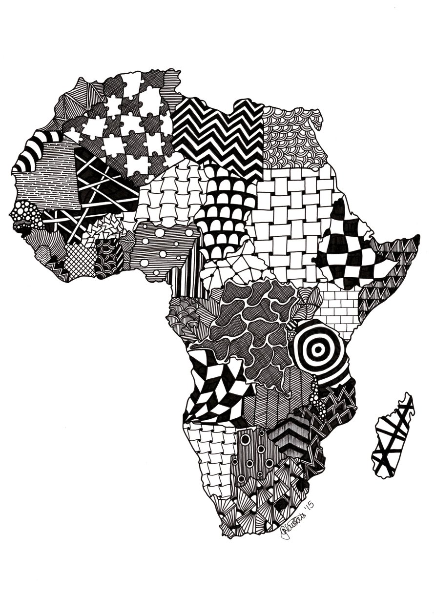 Afrika, 2015 (blæk på bristolplade) af Georgina Naisbitt