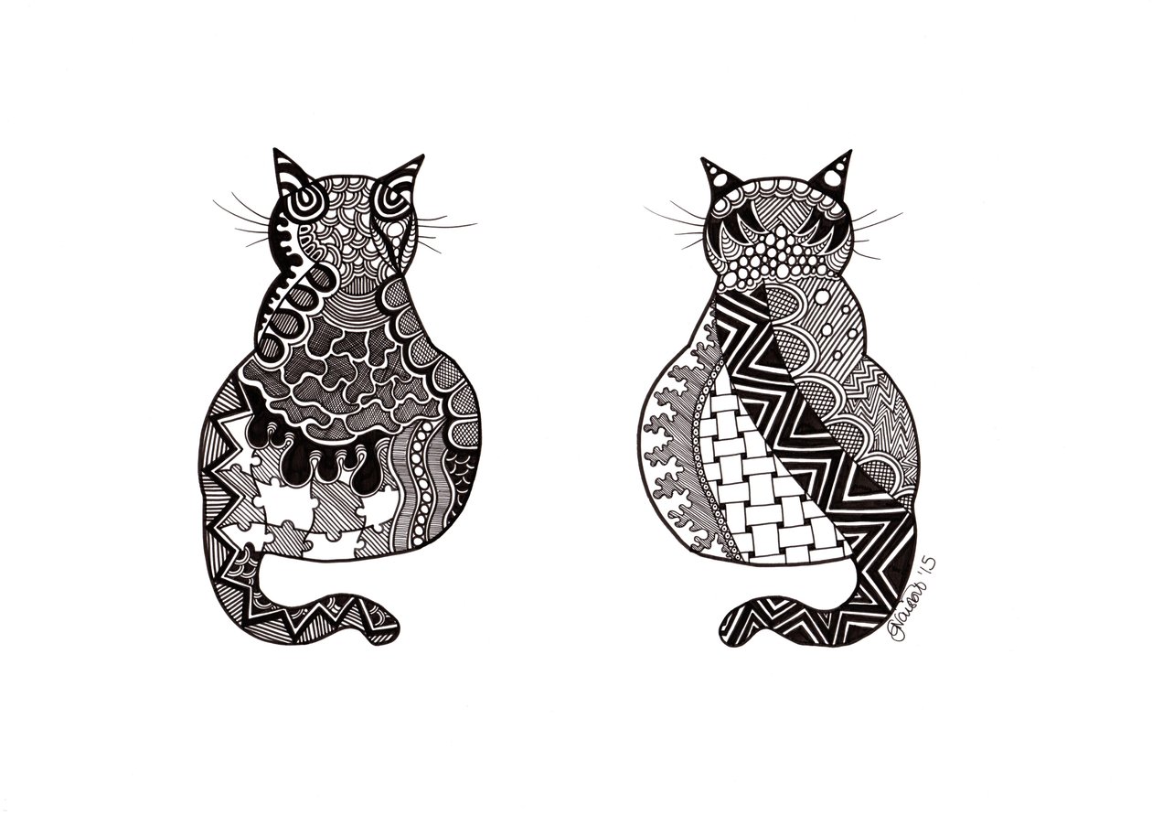 Couple of Cats, 2015 (blæk på bristolplade) af Georgina Naisbitt