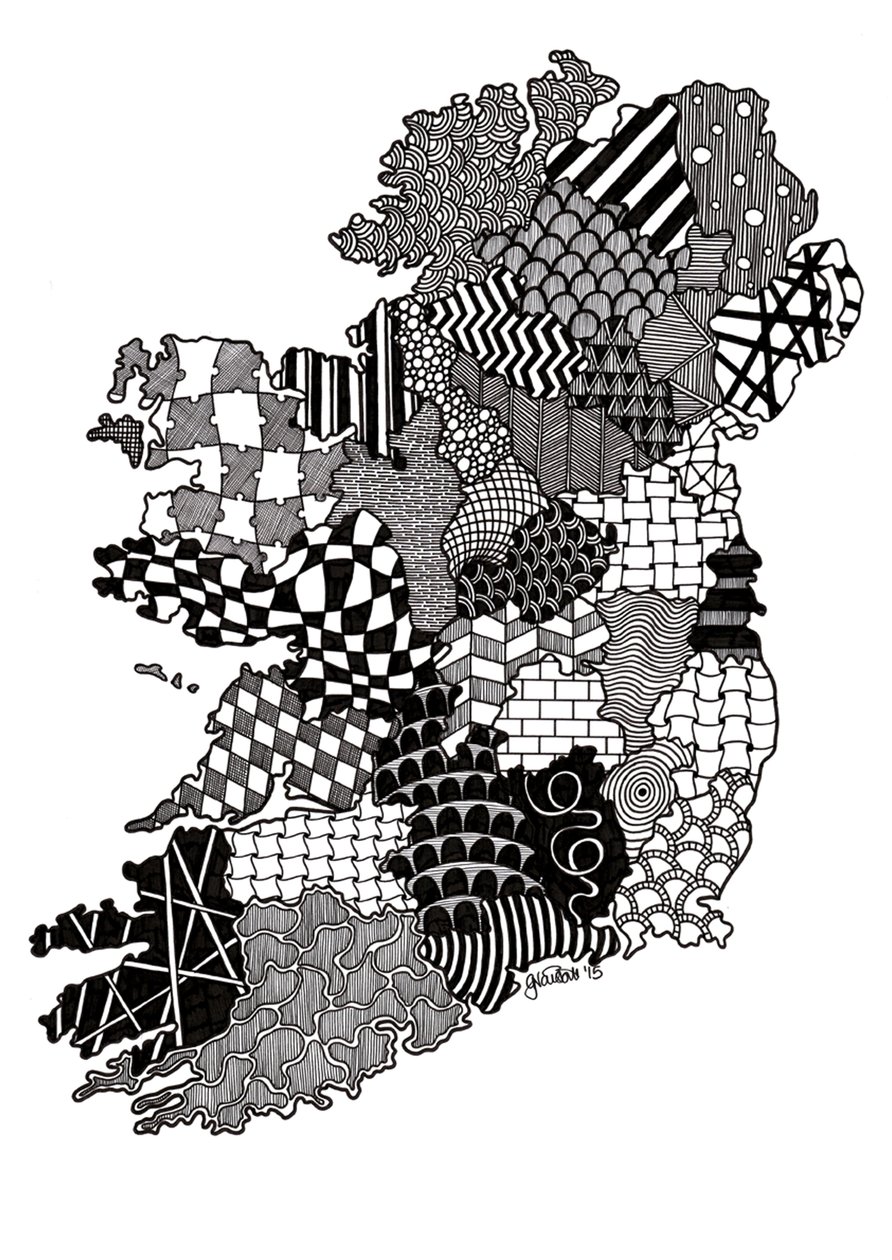 Irland, 2015 (blæk på bristolkarton) af Georgina Naisbitt