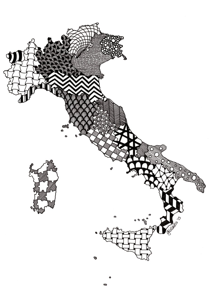 Italien, 2015 (blæk på bristolkarton) af Georgina Naisbitt