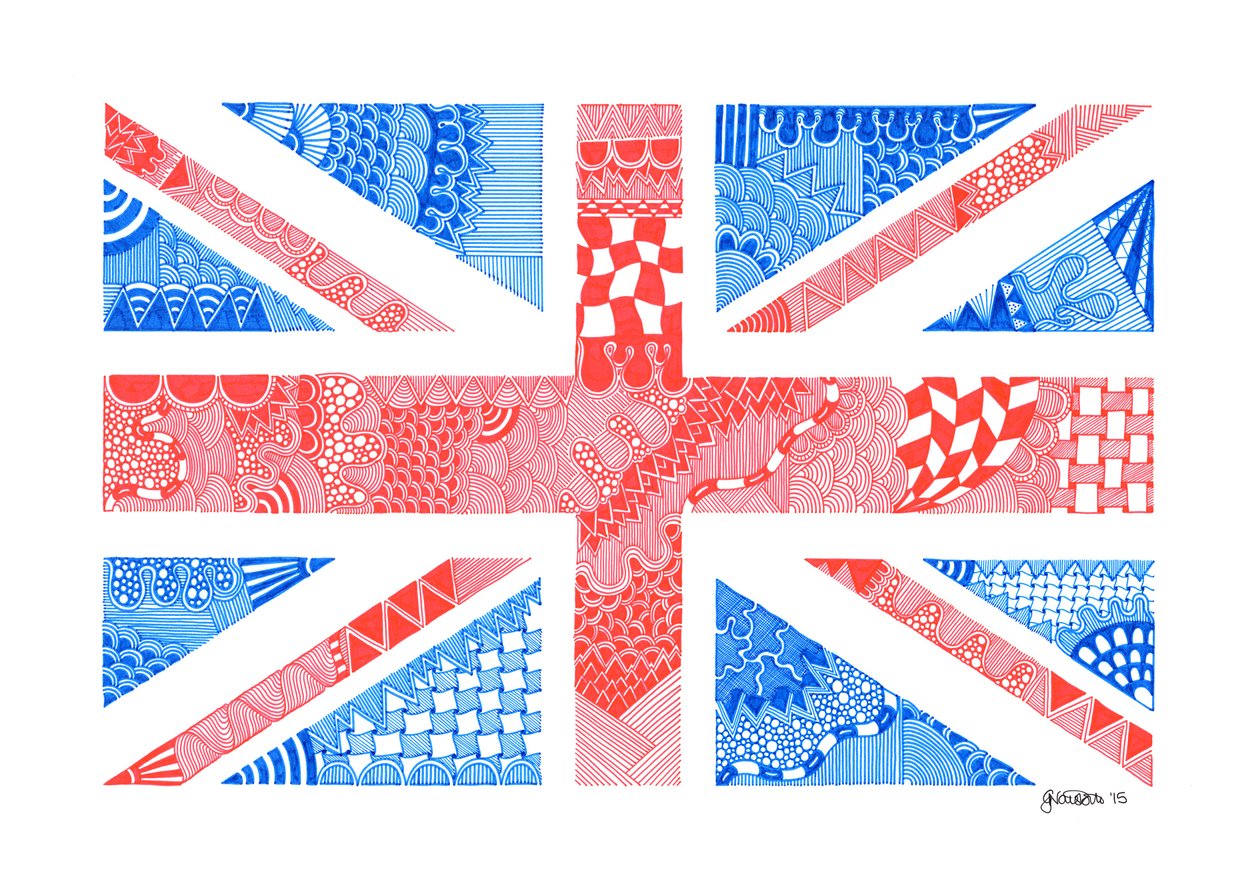 Union Jack, 2015 (blæk på bristolkarton) af Georgina Naisbitt