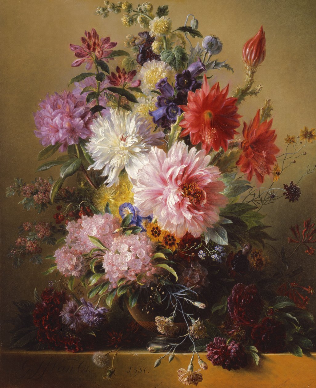 Stilleben med blomster, 1837 af Georgius Jacobus Johannes van Os