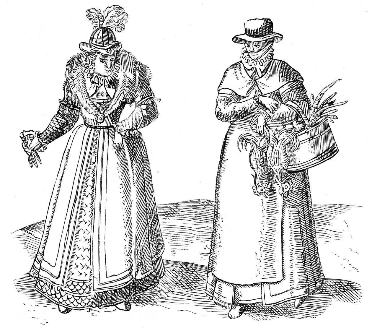 Engelsk landskvinde med hofdame, 1572 af Georgius Braun
