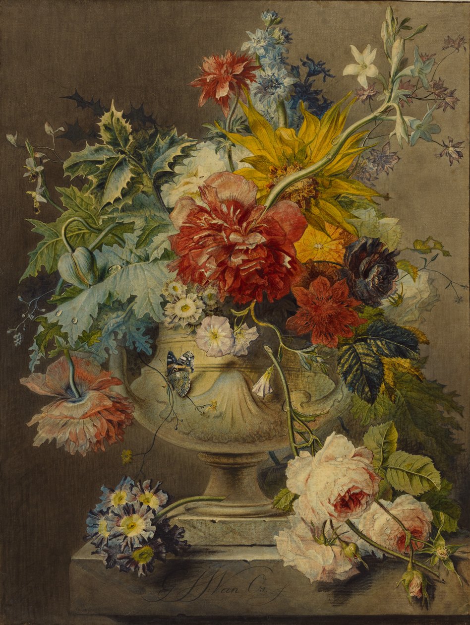 En buket blomster i en vase af Georgius Jacobus Johannes van Os