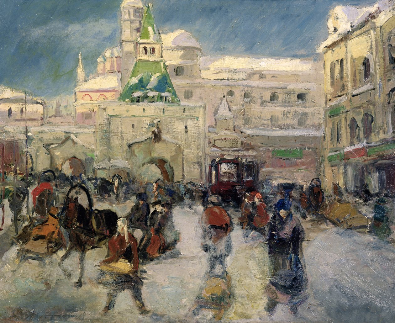 The Iljinskaja Place, Moskva, ca. 1910 (olie på lærred) af Georgiy Alexandrovich Lapshin
