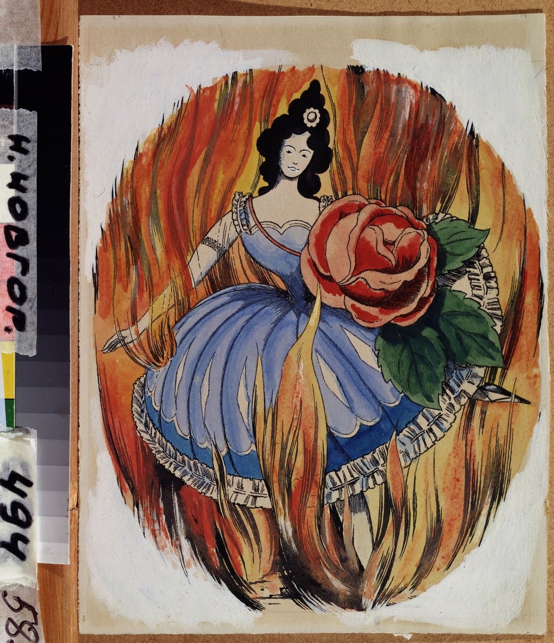 Ildens præstinde. En ballerina tegner et dansetrin midt i flammerne. Værk af Georgi Ivanovich Narbut (1886-1920), akvarel og blæk på papir, ca. 1910. Russisk kunst, begyndelsen af ​​det 20. århundrede, symbolik. Statens Kunstmuseum, Nijn af Georgy Narbut