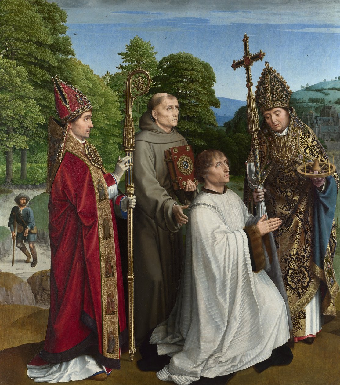 Canon Bernardijn Salviati og tre hellige af Gerard David