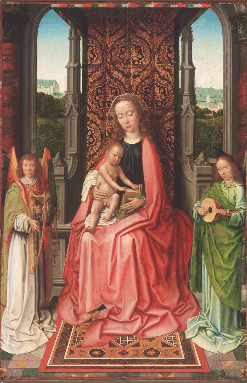 Enthroned Virgin and Child, med engle af Gerard David