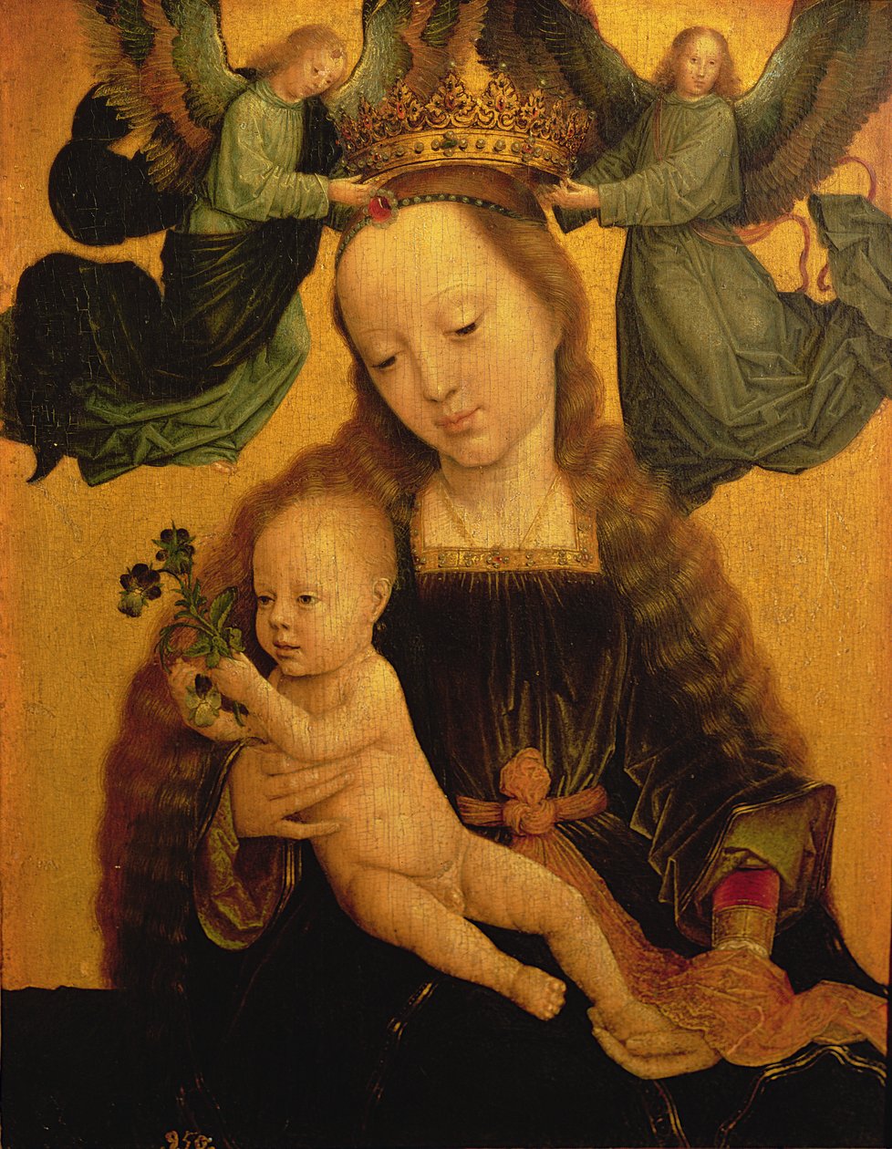 Madonna og barn kronet af to engle, ca. 1520 af Gerard David