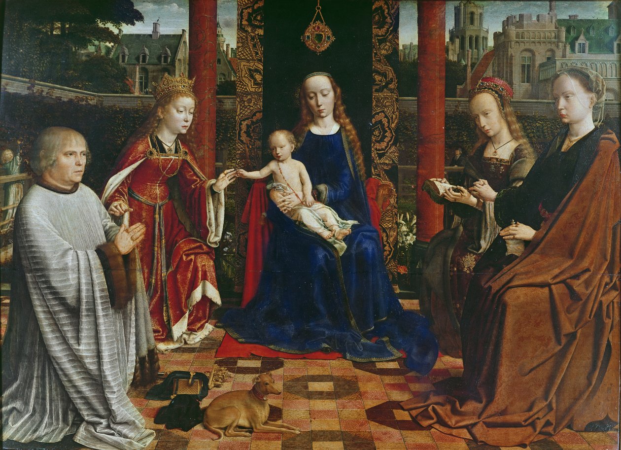 Jomfruen og barnet med hellige og donor, 1523 (olie på eg) af Gerard David