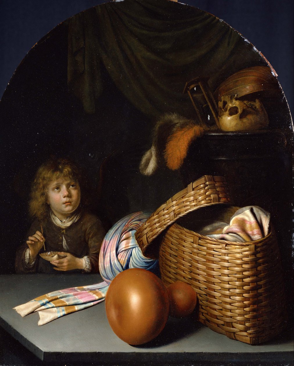 Stilleben med en dreng, der blæser sæbebobler af Gerrit Dou