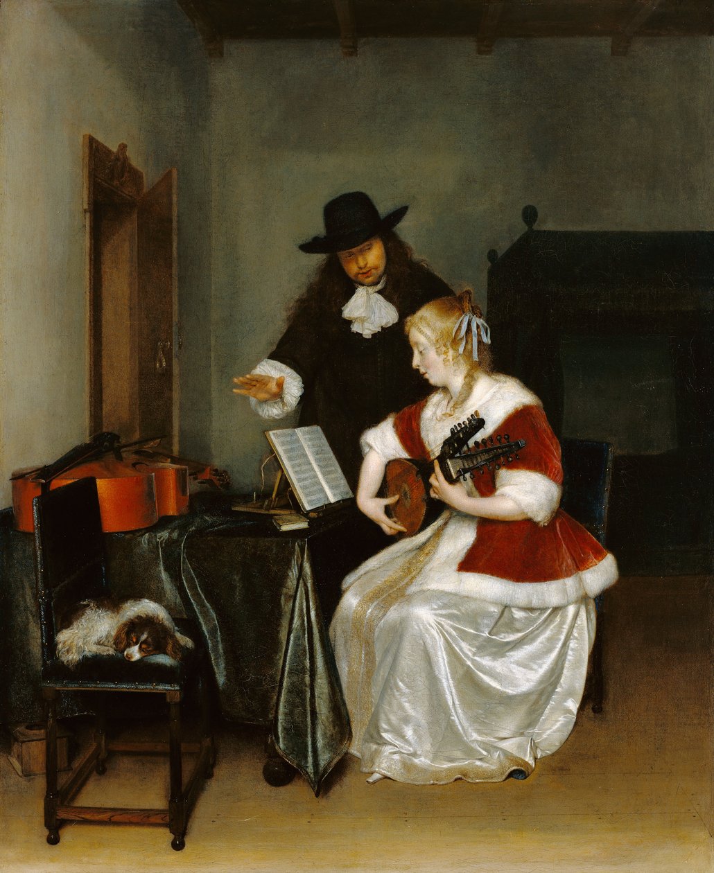 Musiklektionen af Gerard ter Borch