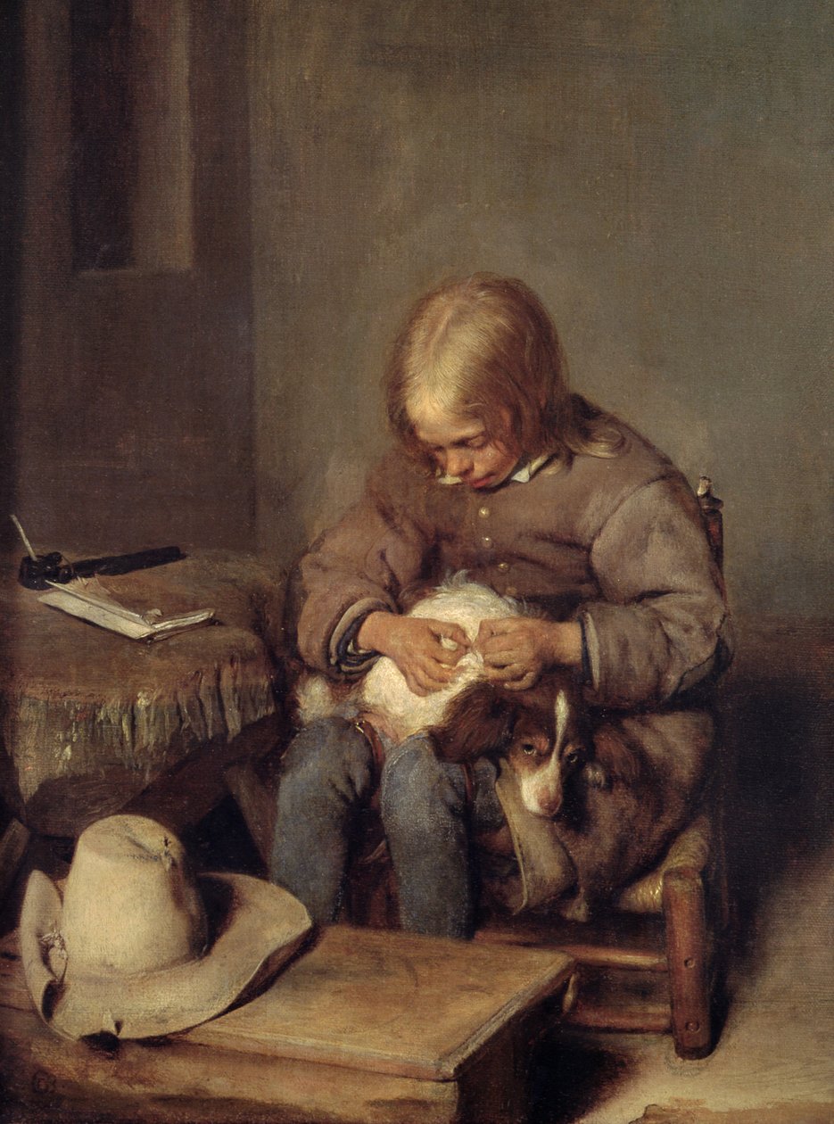 Loppefangeren (Dreng med sin hund) c.1655 af Gerard ter Borch