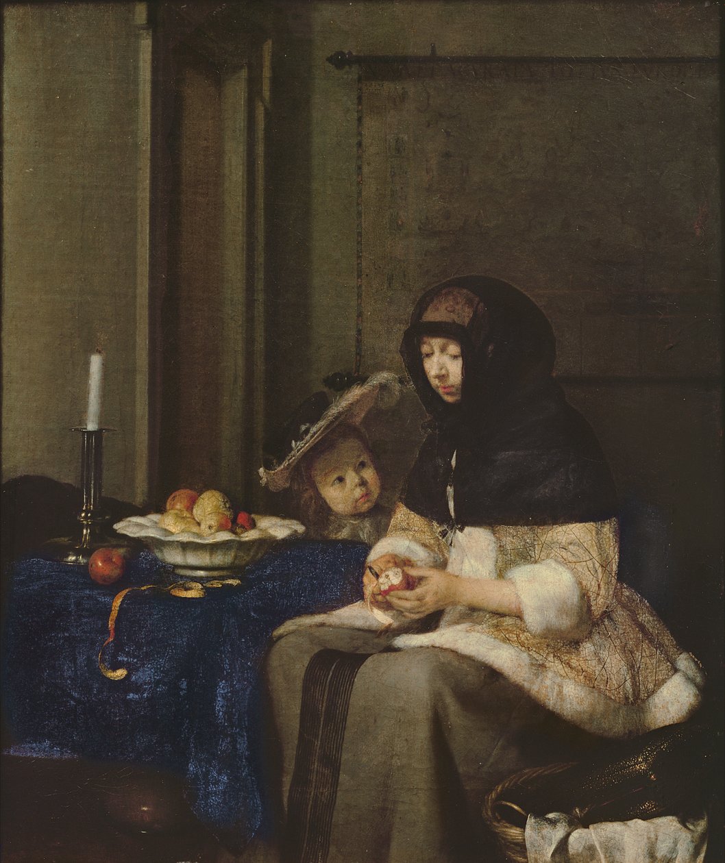 Kvinde, der skræller æbler, ca. 1660 (lærred på træ) af Gerard ter Borch