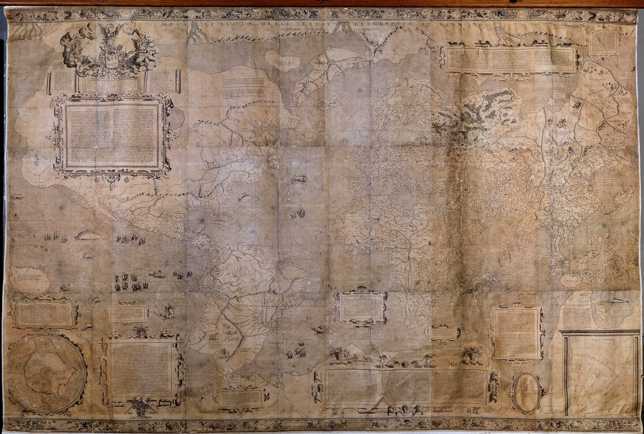 Geografisk kort over verden. Kort over den hollandske skole fra projektionen af Gerard Mercator (1512-1594) af Gerard (after) Mercator