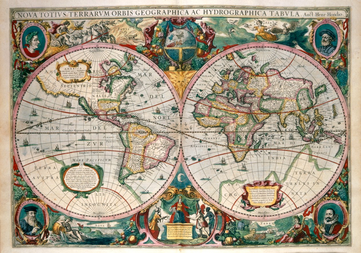 Verdenskort, Amsterdam 1633 af Gerard (after) Mercator