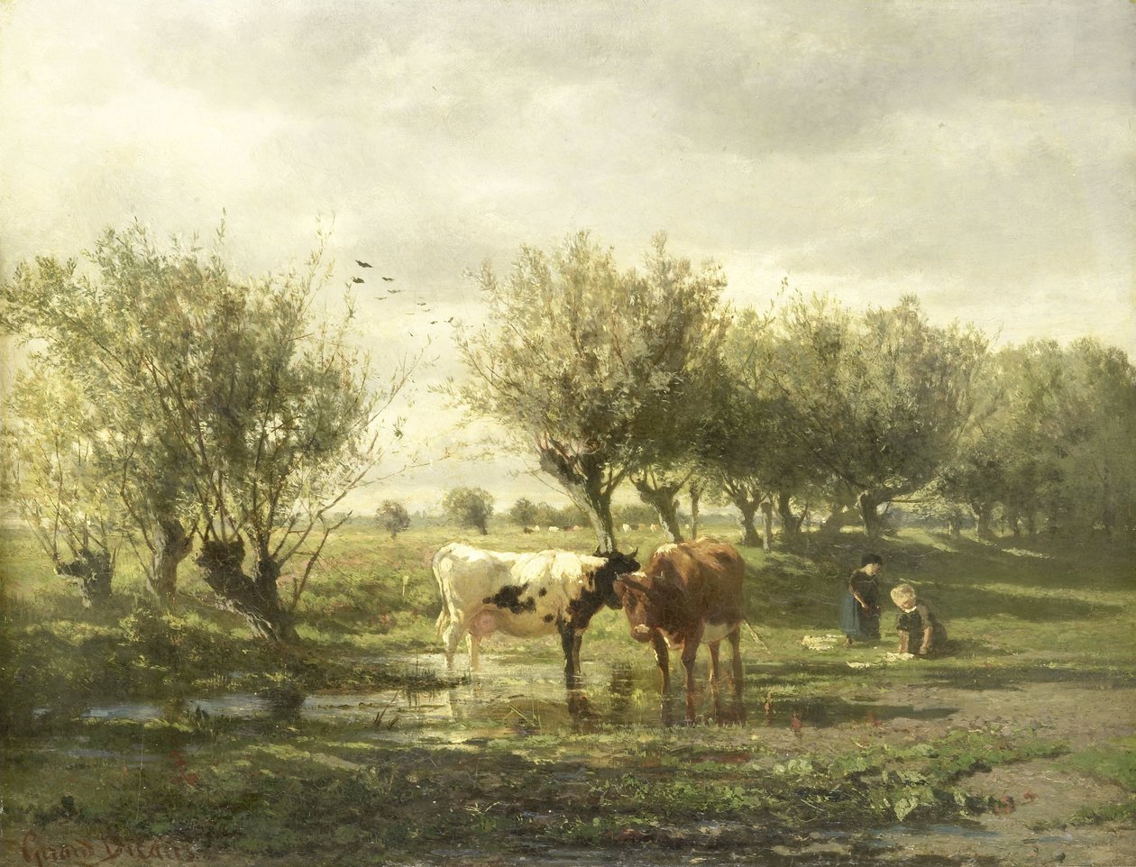 Køer ved en dam af Gerard Bilders (signed by artist)