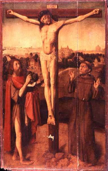 Kristus på korset mellem Sankt Johannes og Sankt Frans af Gerard David