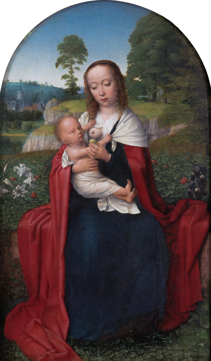 Hollandsk: Maria og barn sidder i et landskab Jomfru og barn i et landskab af Gerard David