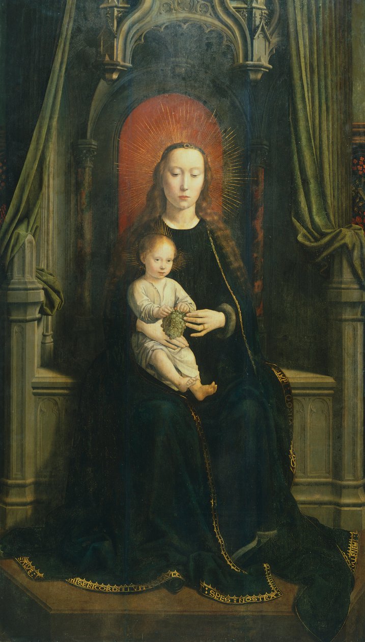 Madonna på tronen med et barn eller Madonna af druer, midterpanel på Cervara-altertavlen af Gerard David