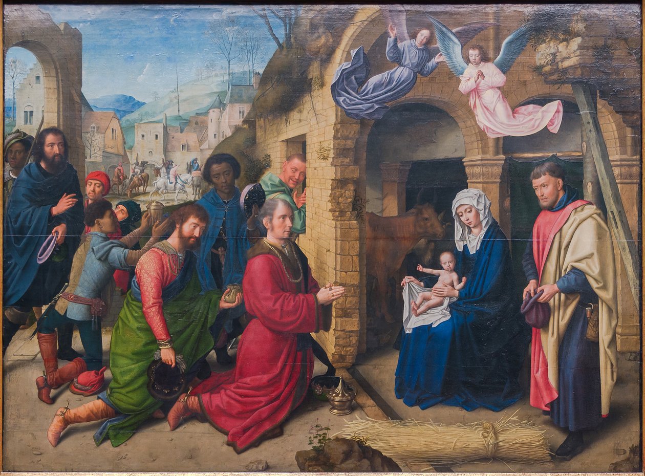 Tysk: Die Anbetung der Könige (kopi efter Hugo van der Goes) De hellige tre kongers tilbedelse af Gerard David