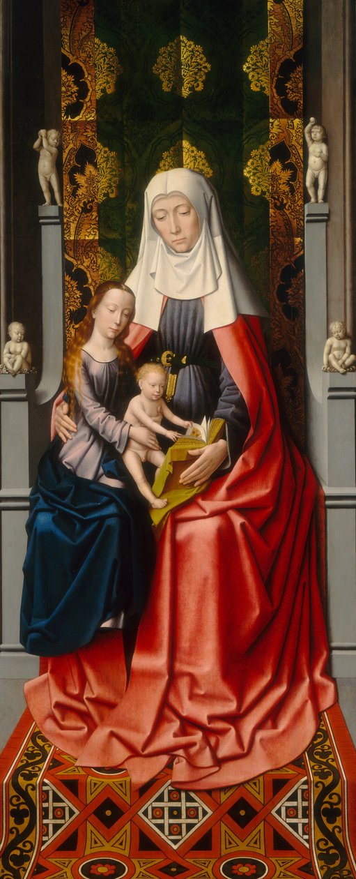 Sankt Anna-altertavlen: Sankt Anna med Jomfruen og barnet [midterste panel], ca. 1500-1520 (olie på panel) af Gerard David