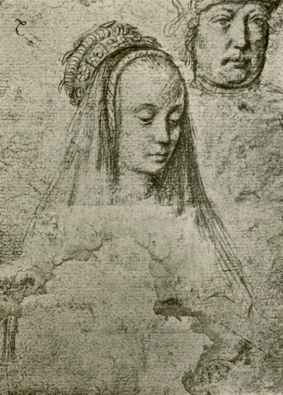 Ung kvinde med hovedbeklædning, 1497-1498, 1908. af Gerard David
